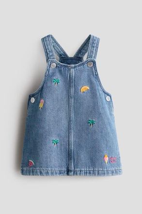 H&M Embroidery-detail Denim Dungaree Dress in Denim Blue/palm Trees at Nordstrom, Size 9M