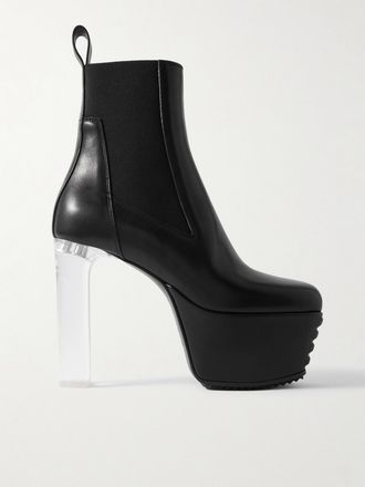 Rick Owens Stivaletti In Pelle Con Plateau Minimal Grill Beatle - Nero