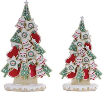 Melrose International Frosted Christmas Cookie Pine Tree (Set of 2) - Green, Red, White