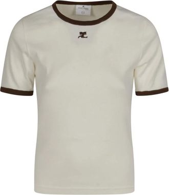 Courr&egrave;ges Signature Contrast T-Shirt - Dames - T-shirts - Beige - M - Tops