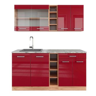 Vicco Cocina Vers&aacute;til R-line, Burdeos Brillo Intenso/roble Dorado, 160 Cm, Et M&aacute;rmol
