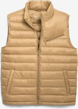 Cole Haan Mens 26.5 Zip Front Quilted Vest - Beige Size Medium