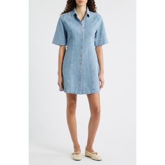 FRNCH Ellyne Embroidered Denim Shirtdress in Bleu Clair at Nordstrom, Size X-Small
