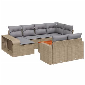 vidaXL Set De Sof&aacute;s De Jard&iacute;n 11pzas Con Cojines Rat&aacute;n Sint&eacute;tico Beige Vidaxl
