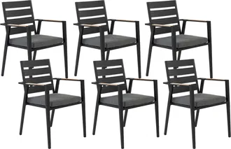 Beliani Set Di 6 Sedie Da Giardino In Metallo Nero Grigio Chiaro Cuscini In Legno Taviano