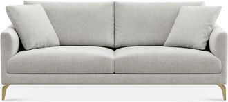 Castlery Lena Sofa Customized, Performance Classic Twill Medium Grey Brass Legs, Spill Resistant, Removable Covers for Castlery Sofas
