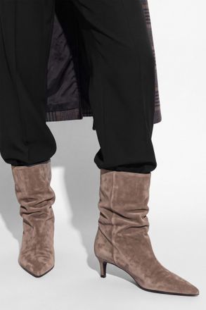 Black Suede Studio Suede Heeled Ankle Boots Marty 50, Womens, Brown