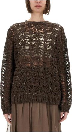 Brunello Cucinelli Maglione con paillettes - - Knitwear - Donna - Marrone - L