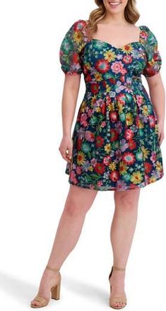 Kensie Floral Print Fit & Flare Minidress in Multi at Nordstrom Rack, Size 1X