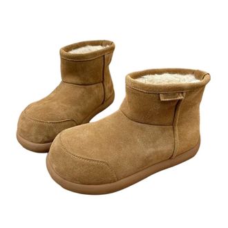 Generic YUJIEBB Winter Wide Toe and Plush Warm Womens Snow Boots Waterproof and Anti Slip Thick Cotton Boots Big Head Casual Camel