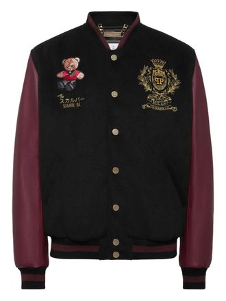 Philipp Plein Bomber Teddy Bear con maniche in pelle - Nero