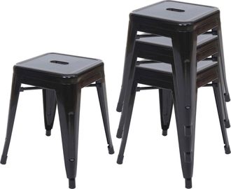 Hhg [nunca Usado] Juego De 4 Taburetes Hhg-787, Taburete De Metal Asiento Taburete, Metal Dise&ntilde;o Industrial Apilable, Negro
