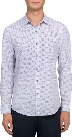 W.R.K Slim Fit Neat Medallion Print Performance Button-Up Shirt in White/Red at Nordstrom, Size Xx-Large