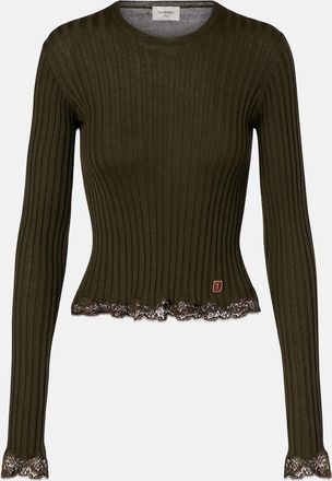 Saint Laurent Top in lana, cashmere e seta con pizzo