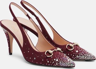 Gucci Horsebit GG Canvas 85 slingback pumps