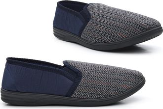Generic Mens Carpet Slippers Size 6 Boys Slippers Size 14 Mens Slipper Extra Large Herringbone Slipper Slip On Sizes 6-13/14/15/16 Navy 14 UK