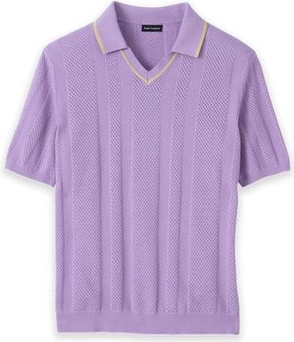 Paul Fredrick Cotton Crochet V-neck Polo in Lavender at Nordstrom, Size X-Large
