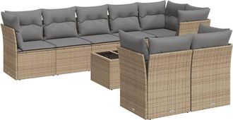 vidaXL Set De Sof&aacute;s De Jard&iacute;n 9 Pzas Con Cojines Rat&aacute;n Sint&eacute;tico Beige Vidaxl