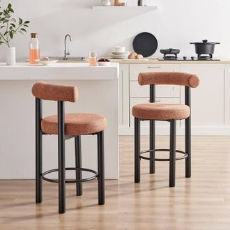 Furniturebox 2x Seren Terracotta Orange Fabric Bar Chairs Black Legs
