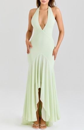 House of CB Tamara Halter Dress in Pistachio at Nordstrom, Size X-Small