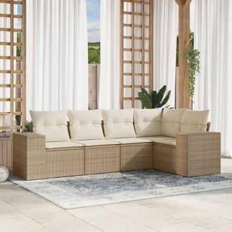 vidaXL Vidaxl - Juego De Sof&aacute;s Jard&iacute;n Con Cojines 5 Pzas Rat&aacute;n Sint&eacute;tico Beige