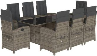 vidaXL Set Comedor Jard&iacute;n 9 Pzas Y Cojines Rat&aacute;n Sint&eacute;tico Gris Vidaxl