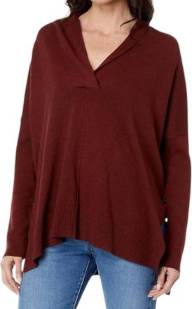 Lilla P Cotton Blend Oversized Shawl Collar Sweater In Mahogany