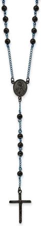 Diamond2Deal Stainless Steel Polished Black and Blue IP-plated Rosary Cross Necklace 30