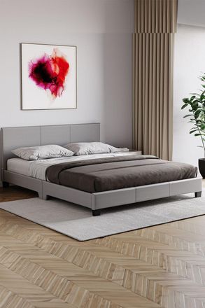 Home Discount Vida Designs Lisbon King Size Faux Leather Bed Frame UKFR Fabric in Grey
