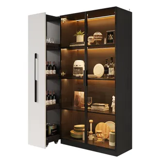 STILVORA Vetrina Con Porta In Vetro E Led, Con Ripiano Laterale Estraibile, Stile Moderno, In Mdf E Vetro, Nero, 110,5&times;35&times;160 Cm