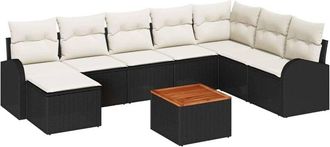 vidaXL Garden Sofa Set with Cushion 9 pcs Black Poly rattan vidaXL