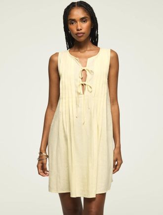 Lucky Brand Womens Pleated Tie Neck Mini Dress