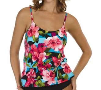 Caribbean Joe Tie Blouson Underwire Tankini Top In Uptown Girl