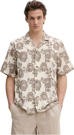 Les Deux Lesley Flower Jacquard Short Sleeve Shirt - Heren - Korte mouwen Overhemden - Beige - S - Katoen - Overhemden