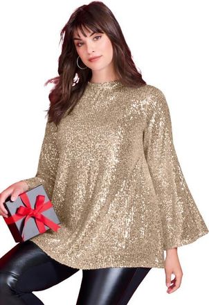 Roaman's Sequin Mock Neck Blouse in Sparkling Champagne at Nordstrom, Size 24