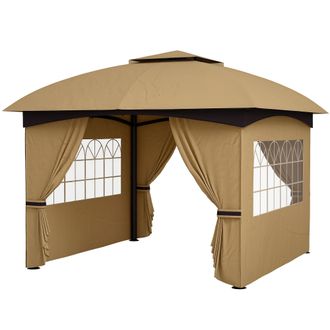 OUTSUNNY Gazebo Da Giardino 3.4x3.4m Con Tetto A 2 Livelli E Pareti Beige - Outsunny