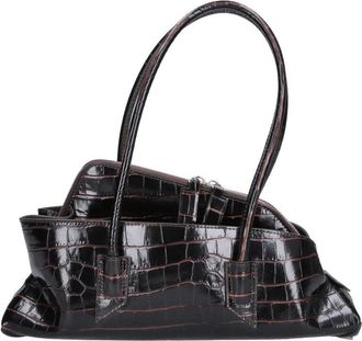 The Attico Glossy Crocodile-Embossed Black Handbag with Structured Handles