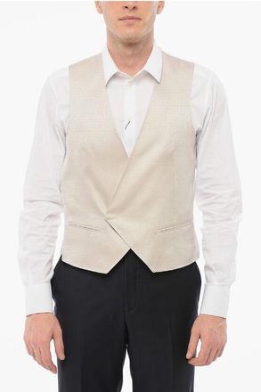 Corneliani Embroidered Silk Double Breasted Vest With Jetted Pockets size 50