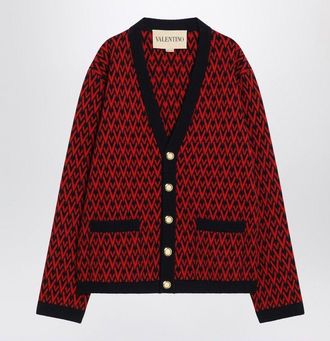 Valentino Garavani Mens Toute La V Cardigan - Red Wool - Size Medium