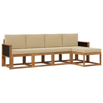 vidaXL Conjunto De Sof&aacute;s De Exterior 5 Pcs Natural Y Beige Poli&eacute;ster Vidaxl