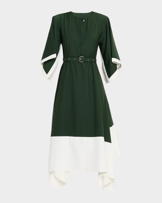 Love Birds Jade Belted Colorblock Handkerchief Midi Skirt