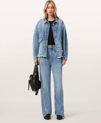 AllSaints Cotton/Lyocell Frankie Loose Fit Stud Denim Jeans, Size: 25