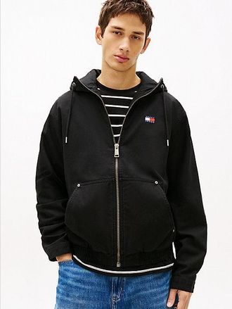 Tommy Hilfiger Herringbone Twill Relaxed Zip-Thru Hooded Jacket