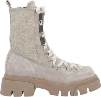 Brunello Cucinelli Beige Leather Lace-Up Womens Boots