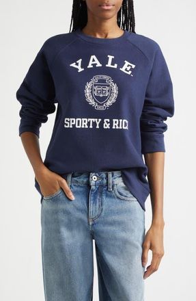 Sporty & Rich Veritas Crewneck Sweatshirt in Dark Navy at Nordstrom, Size X-Small