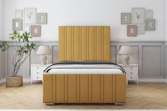 Sloomy Radcliffe Plush Bed Frame With 50 Upholstered Headboard in Mustard | Size: Super King