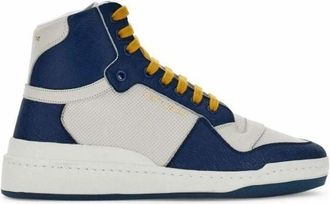Saint Laurent Sl 24 Leather Mid-Top Sneakers - Heren - Sneakers - Blauw - 42 EU - Leer - Schoenen