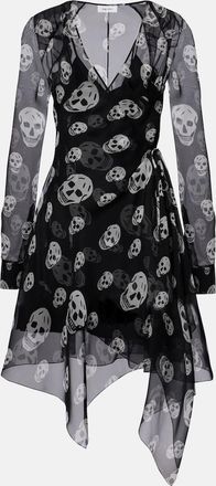 Alexander McQueen Skull asymmetric silk chiffon wrap dress