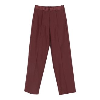Forte_Forte Broek met persvouw - Dames - Wijde Broeken - Bruin - S - Katoen - Broeken