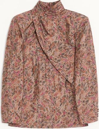 Valentino Valentino viscose and silk shirt with draped scarf neckline and all-over Urbs print